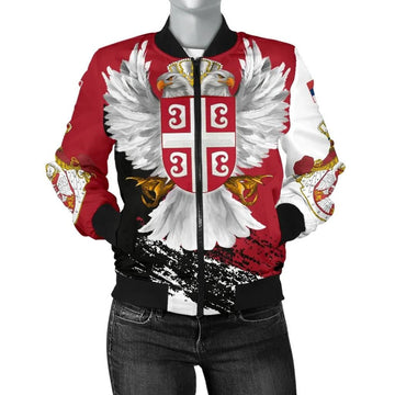 FUNSTUFFPRINT Serbia Women's Bomber Jacket - Serbian White Eagle 3D Bomber Jacket