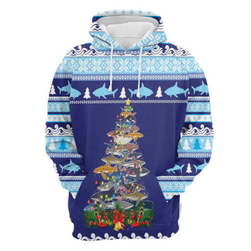 FUNSTUFFPRINT 3D Shark Christmas Tree All Over 3D Hoodie and Zip Hoodie