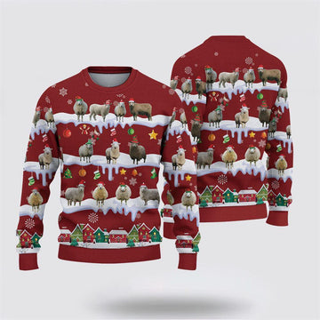 FUNSTUFFPRINT Sheep Christmas Knitted Sweater, Gifts For Farmers, Rural Lovers Ugly Sweater