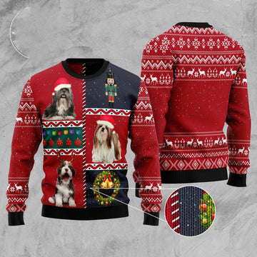 FUNSTUFFPRINT Shih Tzu Vintage Ugly Christmas Sweater, Christmas Sweater, Ugly Sweater, Funny Xmas Sweaters Ugly Sweater