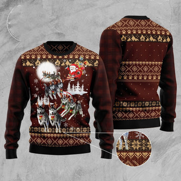 FUNSTUFFPRINT Siberian Husky Reindeers Car Ugly Christmas Sweater, Dog Ugly Christmas Sweater, Ugly Dog Sweaters Ugly Sweater