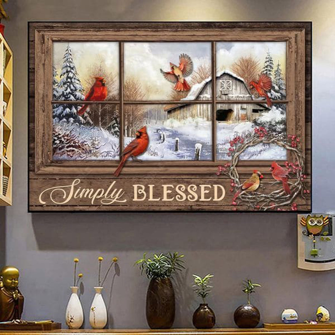 Simple Blessed, Cardinal Bird, Window Decor Poster and Canvas