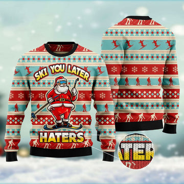 FUNSTUFFPRINT Ski You Later Ugly Christmas Sweater, Christmas Sweater, Ugly Sweater, Funny Xmas Sweaters Ugly Sweater
