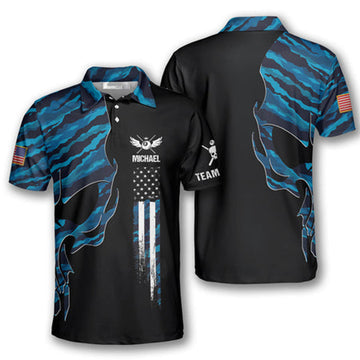 Custom Skull Blue Camouflage Custom Billiard Shirts for Men, Men's Billiard Polo Shirts, Custom Billiard ball for Team