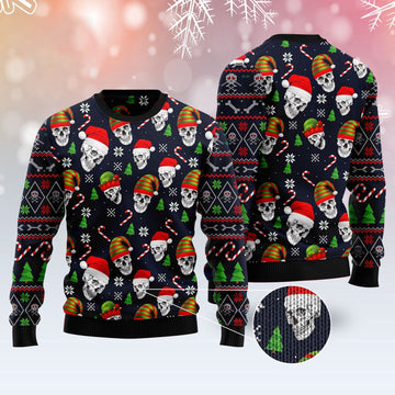 FUNSTUFFPRINT Skull Face Ugly Christmas Sweater, Christmas Sweater, Ugly Sweater, Funny Xmas Sweaters Ugly Sweater