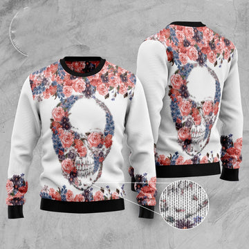 FUNSTUFFPRINT Skull Flowers Ugly Christmas Sweater, Christmas Sweater, Ugly Sweater, Funny Xmas Sweaters Ugly Sweater
