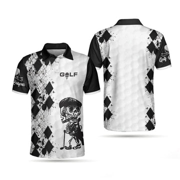 Skull Golf Reaper Polo Shirt, Black And White Argyle Pattern Polo Shirt, Best Golf Shirt For Men
