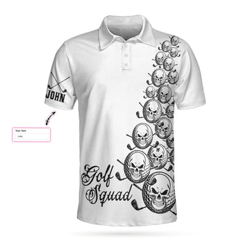 Custom Skull Golfer Custom Name Polo Shirt, White Golf Squad Shirt, Personalized Golf Shirt For Men - Perfect Gift For Men, Golfers