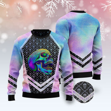 FUNSTUFFPRINT Skull Hologram Ugly Christmas Sweater, Christmas Sweater, Ugly Sweater, Funny Xmas Sweaters Ugly Sweater