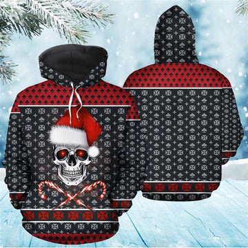 FUNSTUFFPRINT 3D Skull Merry Christmas All Over 3D Hoodie and Zip Hoodie