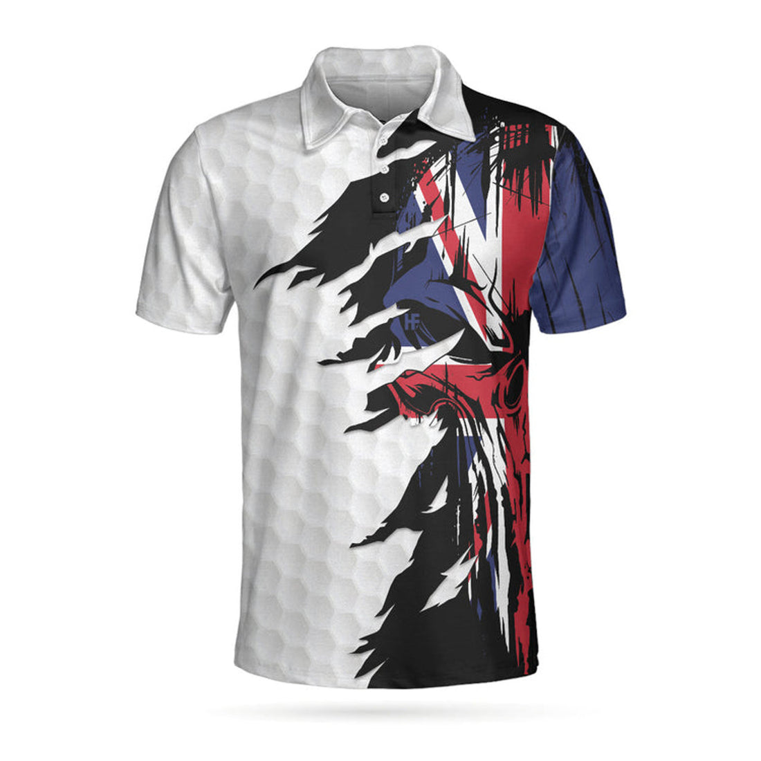 Skull United Kingdom Ripped Golf Short Sleeve Polo Shirt, Golf Pattern Polo Shirt, Uk Golf Shirt For Men