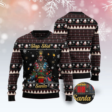 FUNSTUFFPRINT Slap Shot Santa Christmas Ugly Christmas Sweater, Christmas Sweater, Ugly Sweater, Funny Xmas Sweaters Ugly Sweater