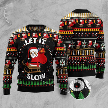 FUNSTUFFPRINT Sloth Let It Slow Ugly Christmas Sweater, Christmas Sweater, Ugly Sweater, Funny Xmas Sweaters Ugly Sweater
