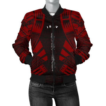 FUNSTUFFPRINT Society Islands Women Bomber Jacket - Polynesian Tattoo Red 3D Bomber Jacket