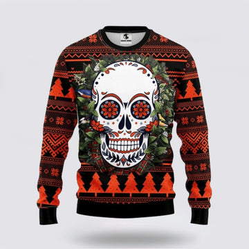 FUNSTUFFPRINT Spook Up Christmas With A Trendy Skull Ugly Sweater - Christmas Gifts For Frends Ugly Sweater