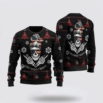 FUNSTUFFPRINT Spooktacular Skull Ugly Christmas Sweater – Christmas Gifts For Frends Ugly Sweater