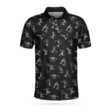 Stickfigures Playing Golf Short Sleeve Polo Shirt, Doodling Golfer Polo Shirt, Best Golf Shirt For Men