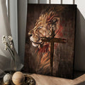 Stunning Lion Face Antique Cross Canvas Wall Art - Christian Wall Posters - Religious Wall Decor