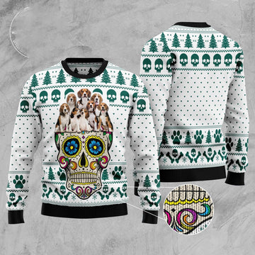 FUNSTUFFPRINT Sugar Skull Beagles Ugly Christmas Sweater, Christmas Sweater, Ugly Sweater, Funny Xmas Sweaters Ugly Sweater