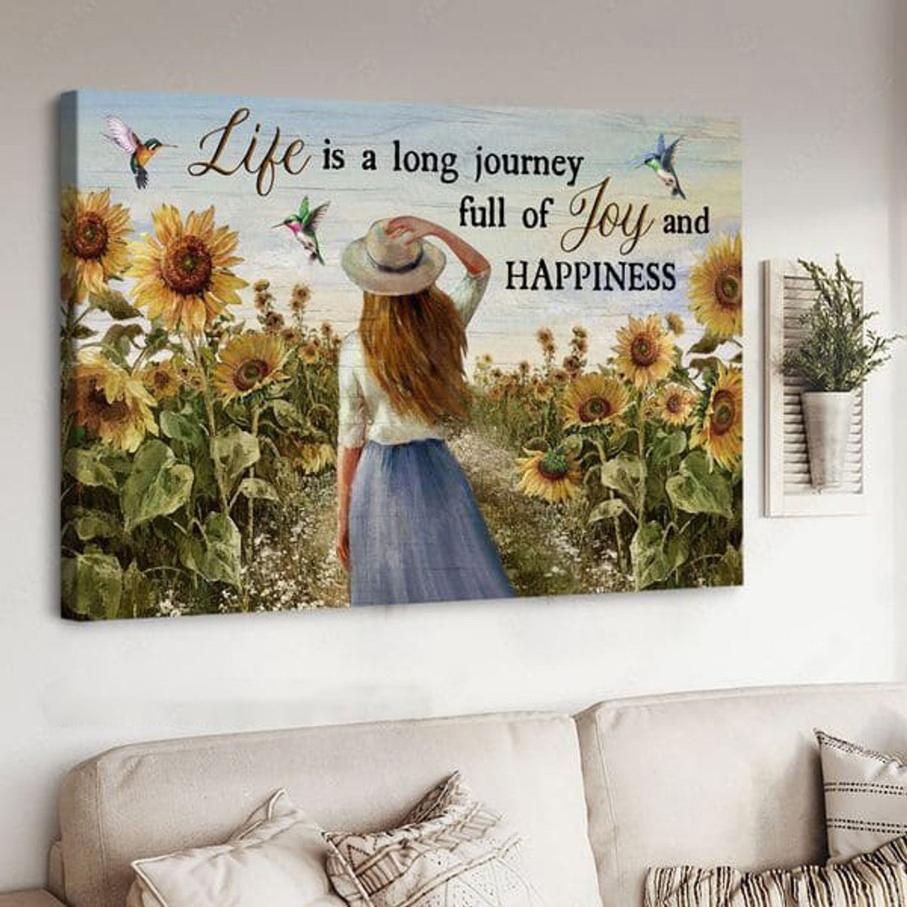 Sunflower Lover, Hummingbird Poster, Life Is A Long Journey Full Of Joy And Happiness Poster and Canvas