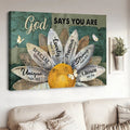 Sunflower Blue Background God Says You Are Canvas Wall Art - Christian Poster - Religious Wall Decor