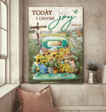 Sunflower Car Flower Field Wooden Cross Today I Choose Joy Canvas Wall Art - Christian Wall Posters - Religious Wall Decor