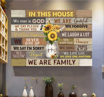 Sunflower Hummingbird In This House We Trust In God Canvas Wall Art - Christian Poster - Religious Wall Decor