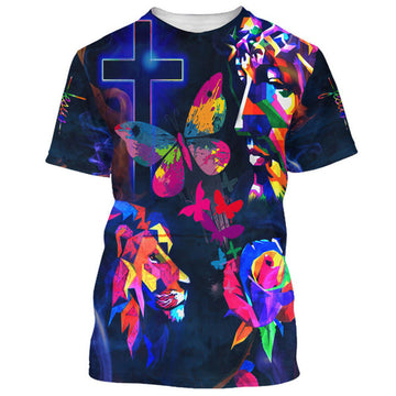 FUNSTUFFPRINT Sunflower Jesus Cross Butterfly Christian 3D T-shirt