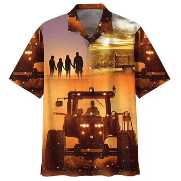 Sunset Tractor Background Design Hawaiian Shirt