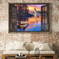 Sunset Through The Windows Jesus Walking On Water Canvas Wall Art - Jesus Canvas Pictures - Christian Wall Posters