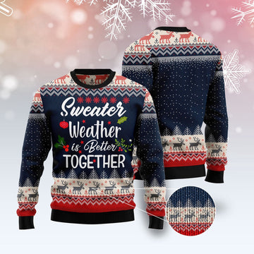 FUNSTUFFPRINT Sweater Weather Is Better Together Ugly Christmas Sweater, Christmas Sweater, Ugly Sweater, Funny Xmas Sweaters Ugly Sweater