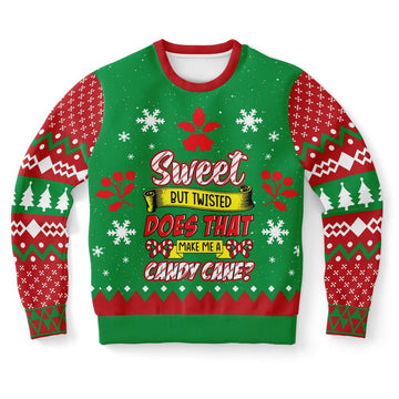 FUNSTUFFPRINT Sweet But Twisted, Does That Make Me a Candy Cane Ugly Christmas Sweater, Christmas Sweater, Ugly Sweater, Funny Xmas Sweaters Ugly Sweater