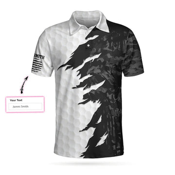 Custom Swing Swear Drink Repeat Ripped Camouflage Skull Golf Custom Polo Shirt, Personalized Black And White Golf Shirt For Men