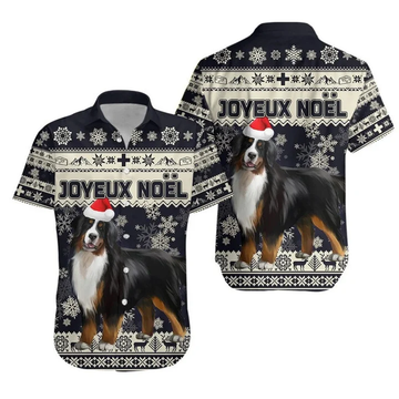 Switzerland Christmas Hawaiian Shirt, Bernese Mountain Dog Black Theme hawaiian shirt