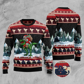 FUNSTUFFPRINT T-Rex Santa Claus Ugly Christmas Sweater, Christmas Sweater, Ugly Sweater, Funny Xmas Sweaters Ugly Sweater