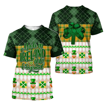 FUNSTUFFPRINT Made In Ireland 100% Original Shamrock Patrick Day All Over Printed Shirt 3D T-shirt