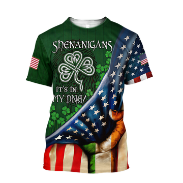 FUNSTUFFPRINT Shenanigans It is my DNA USA Flag 3D All Over PrinT-Shirts, Saint Patrick's Day Shirt, Irish Shirt, USA Flag Shirt 3D T-shirt
