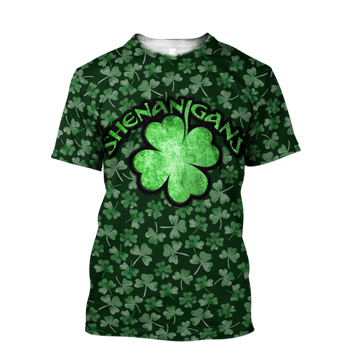 FUNSTUFFPRINT Shenanigans Shamrock 3D Shirt, Matching St Patrick's Day Shirts, St Patrick's Day Shirt, Irish Shirt, Lucky Shirt 3D T-shirt