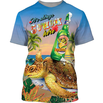 FUNSTUFFPRINT Funny Turtle Beer Summer 3D Shirt, Turtle On The Beach Vacation Shirts For Men Women, Beer Turtle Shirt 3D T-shirt