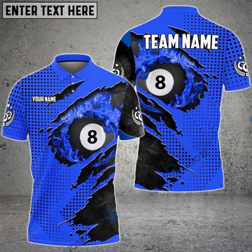 Custom Billiards Scratch Pattern Blue Personalized Name 3D Polo Shirt, Gift for Men