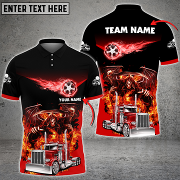 Personalized Truck Chasing Flame Skeleton Multicolor Personalized Name Polo Shirt For Truck Driver