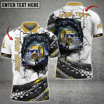 Custom Truck Multicolor Tire Pattern Personalized Name 3D Polo Shirt For Truck Driver