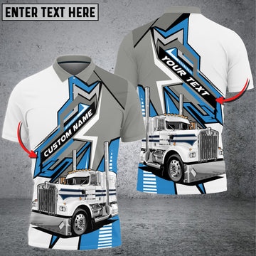 Personalized Truck White and Grey Personalized Name 3D Polo Shirt For Truck Driver 4 Colors