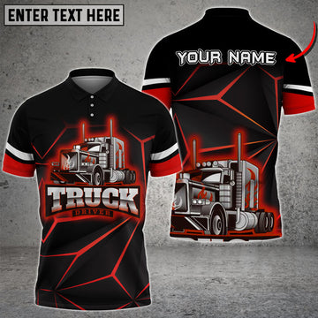 Custom Multicolor Truck Neon Light Pattern Personalized Name 3D Polo Shirt For Truck Driver