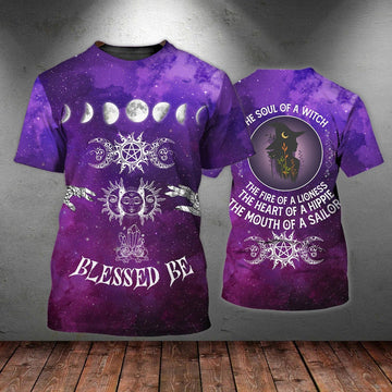 FUNSTUFFPRINT 3D Printed Purple T-Shirt For Halloween, Halloween The Soul Of A Witch Unisex Premium Shirts 3D T-shirt