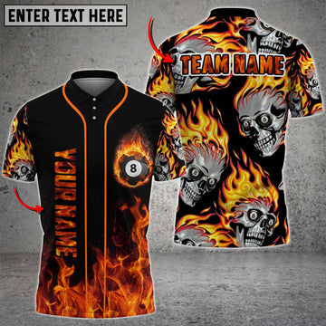 Custom Billiards Ball 8 Skull Fire Multicolor Options Personalized Name 3D Polo Shirt