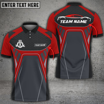 Personalized Auto Mechanic Car Pattern Custom Name Multi Color Printed 3D Polo Shirt