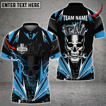Personalized Auto Mechanic Thunder Skull Custom Name Multi Color Printed 3D Polo Shirt