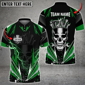 Custom Auto Mechanic Tools Thunder Skull Custom Name Multi Color Printed 3D Polo Shirt