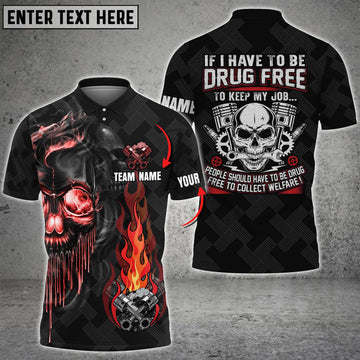 Custom Mechanic Skull If I Have To Be Drug Free Custom Name Multi Color Printed 3D Polo Shirt